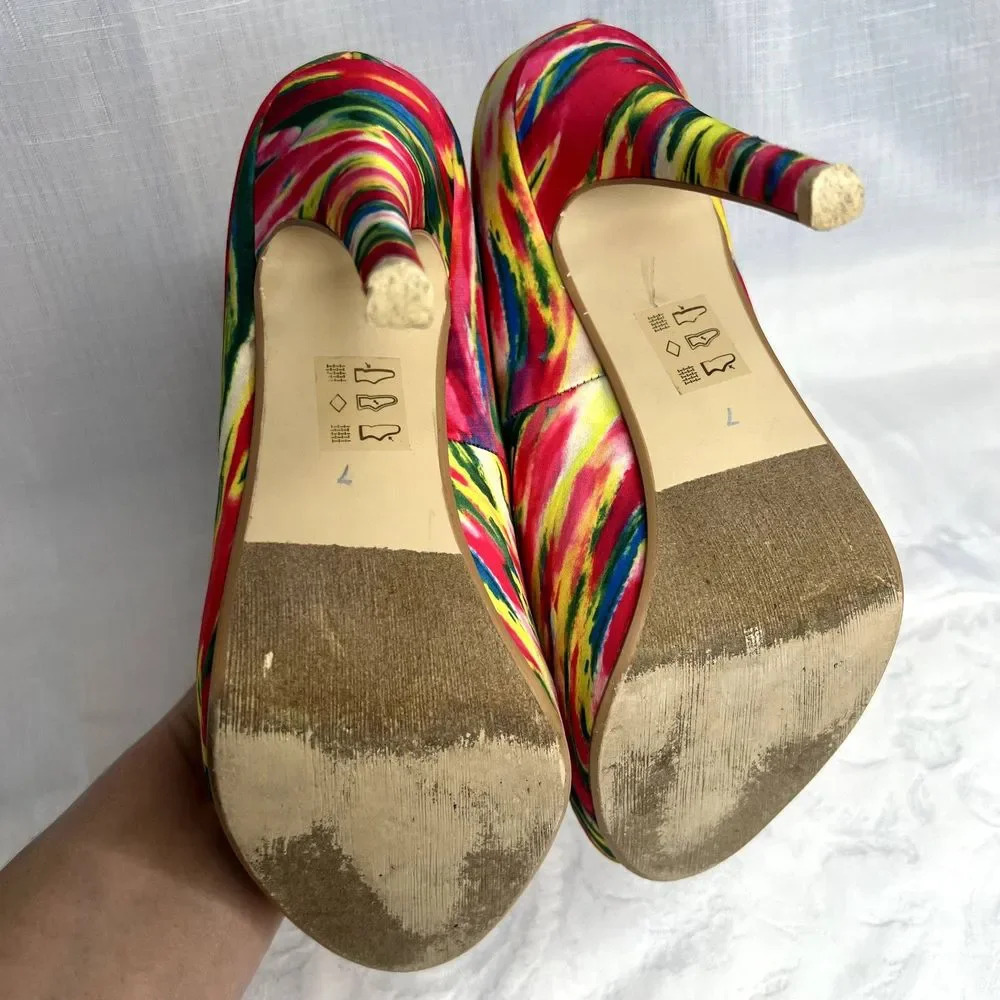 Call It Spring Open Toe Neon Multi Color Pumps Size 7 - Picture 5 of 8